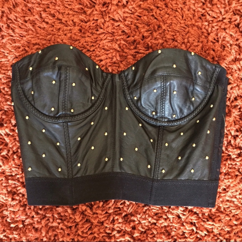 Leather studded bustier bra top corset 90s style
